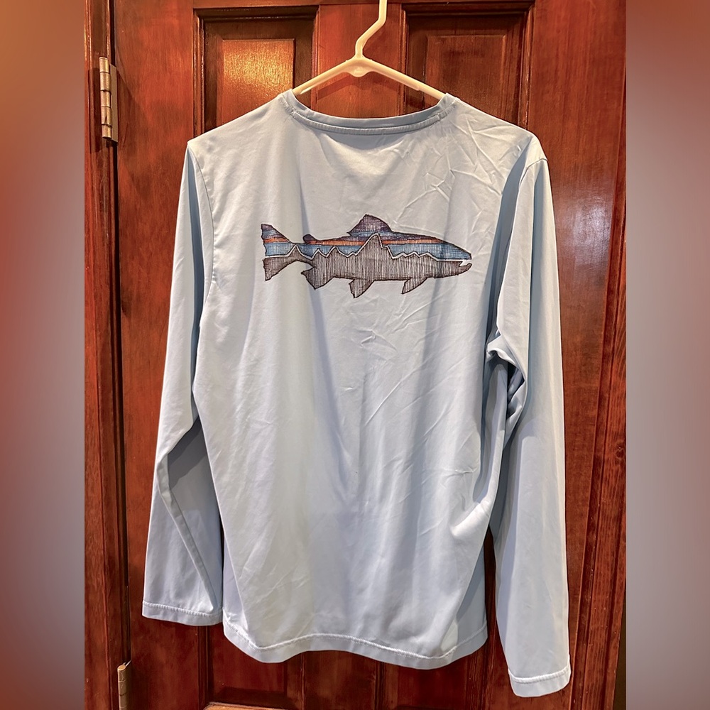 Patagonia Blue Long Sleeve Shirt Trout Shirt Fishing Shirt Fly Fishing